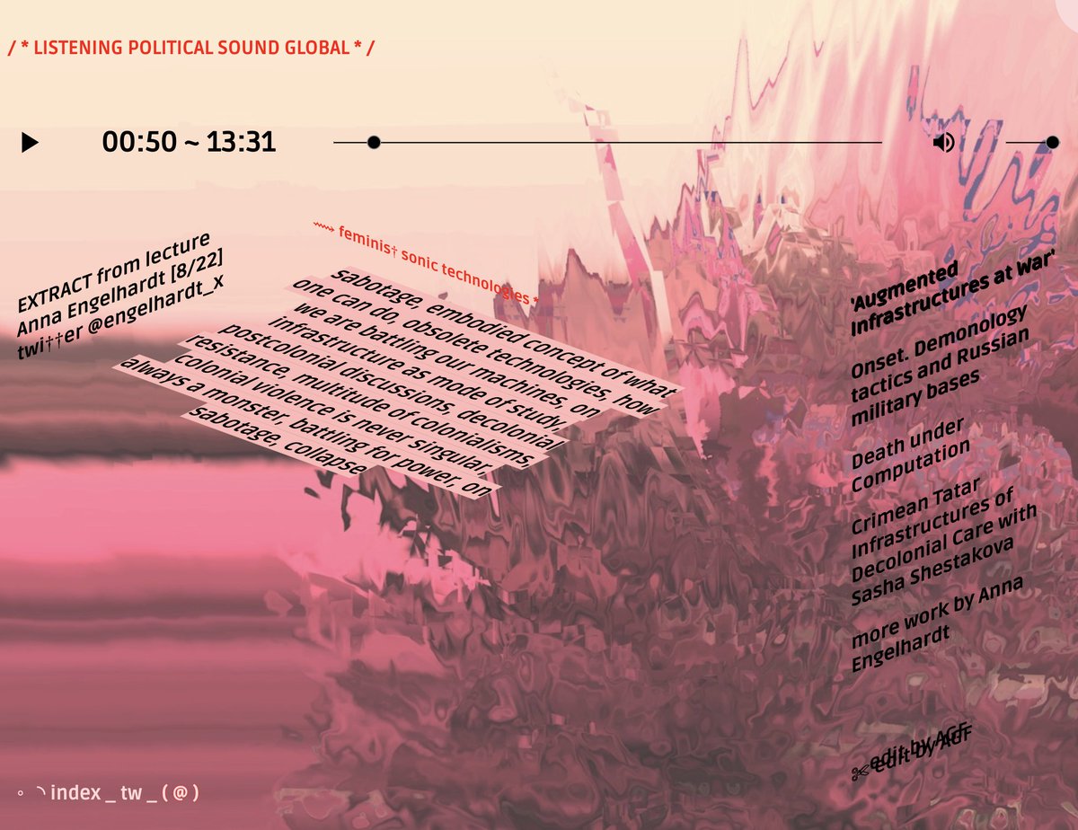 reconsound's tweet photo. #feministsonictechnologies

sabotage

►
https://t.co/cwdxICLL4M

EXTRACT from @engelhardt_x [8/22]

sabotage, embodied concept of what one can do, obsolete technologies, how we are battling our machines, on infrastructure as mode of study, multitude of colonialisms https://t.co/Z86IOoedDh