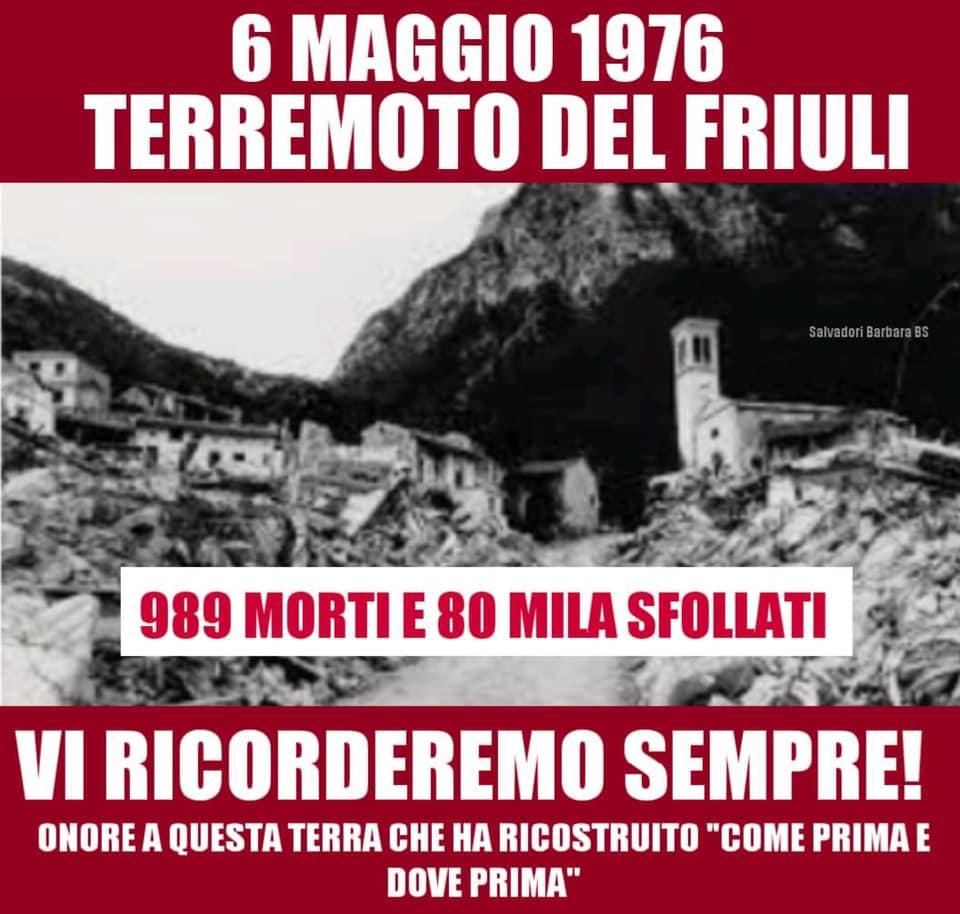 GianantonioDaRe's tweet photo. Una terra che ha sofferto, ma che ha saputo rialzarsi con dignità.
Onore al #FriuliVeneziaGiulia 
#6maggio #terremoto #FVG https://t.co/KAE3t4FRIv