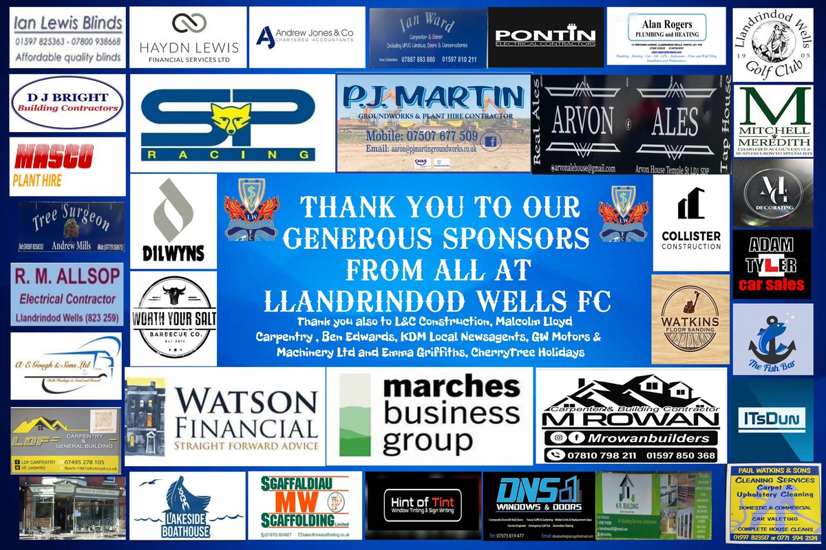 LlandrindodAFC's tweet photo. ⚽️Sponsors Day⚽️

A Local Sports Club is built on the generosity of those who support it. We would like to extend a huge thank you to all of those individuals and businesses within the local community who have sponsored in their different ways throughout the season #spamen#🔵⚪️ https://t.co/YHbtrCYPqZ