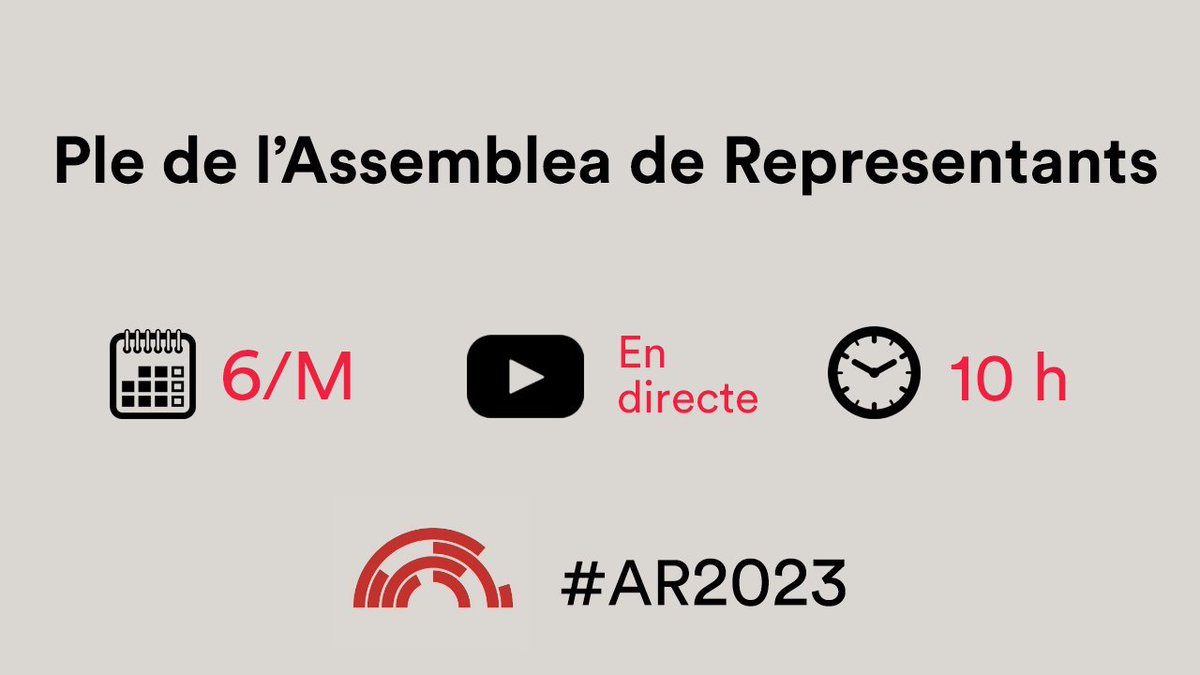 🔴En uns minuts comença el Ple telemàtic de l'Assemblea de Representants.

▶️Ho podeu seguir en directe: bit.ly/4232th7

#AR2023