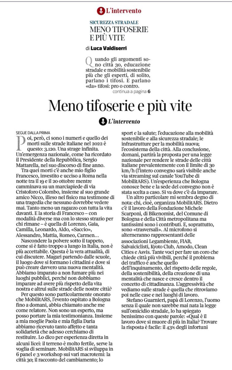 FranFerrante's tweet photo. Oggi a Bologna a #Mobilitars presentiamo una proposta di legge per le #città30
Il senso dell’iniziativa lo ha spiegato benissimo @Barney1404 ieri sul @Corriere: #sicurezzastradale #zerovittime #mobilitànuova #rigenerazioneurbana 
Streaming dalle 1030 su https://t.co/detR7EqMwP https://t.co/YjmgqOBzWs