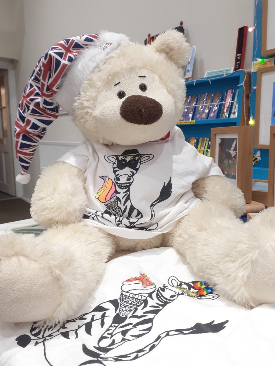 George the Bear is ready to sell his Zebralicious TShirts today @craftsofthenorth He is sporting a new hat ready to celebrate the King being crowned. Thanks to Anne who sells her cusions at the Congregational Hall for the last minute make. 
Have a great day everyone #Coronation