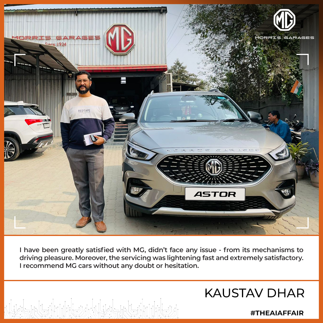 MGMotorIn's tweet photo. We are thrilled to hear that Kaustav Dhar is satisfied with his MG Astor and our services. We strive to provide the best in terms of both quality and service, and we will continue doing our best. 
#MorrisGaragesIndia #MGMotorIndia https://t.co/pnw1qrl7Xs