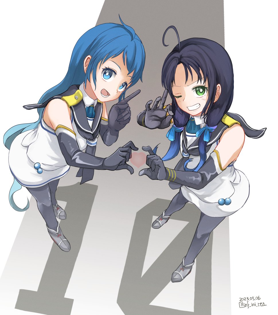 samidare (kancolle) ,suzukaze (kancolle) multiple girls blue hair long hair 2girls low twintails elbow gloves blue eyes  illustration images