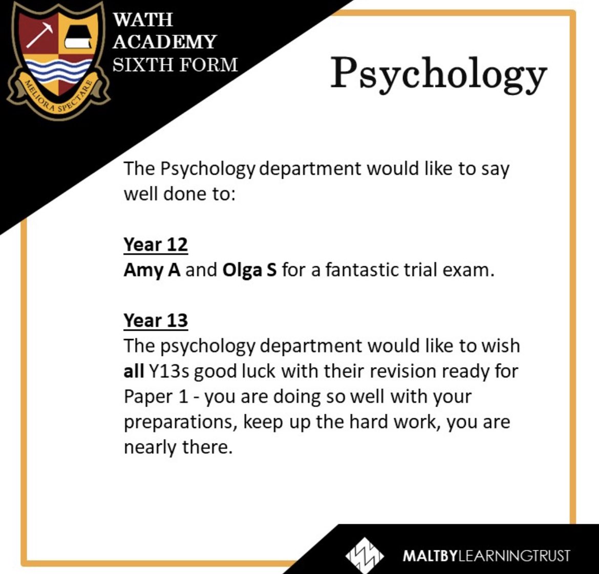 Wath_RSS's tweet photo. Key Stage 5 praise @Wath_SixthForm for this week. Keep up the hard work, it will pay off! #highestexpectations #worldclasslearning #growthmindset #noexcuses #nevergiveup #everyoneisvalued #integrity ⭐️⭐️ https://t.co/lorYxtGtXe