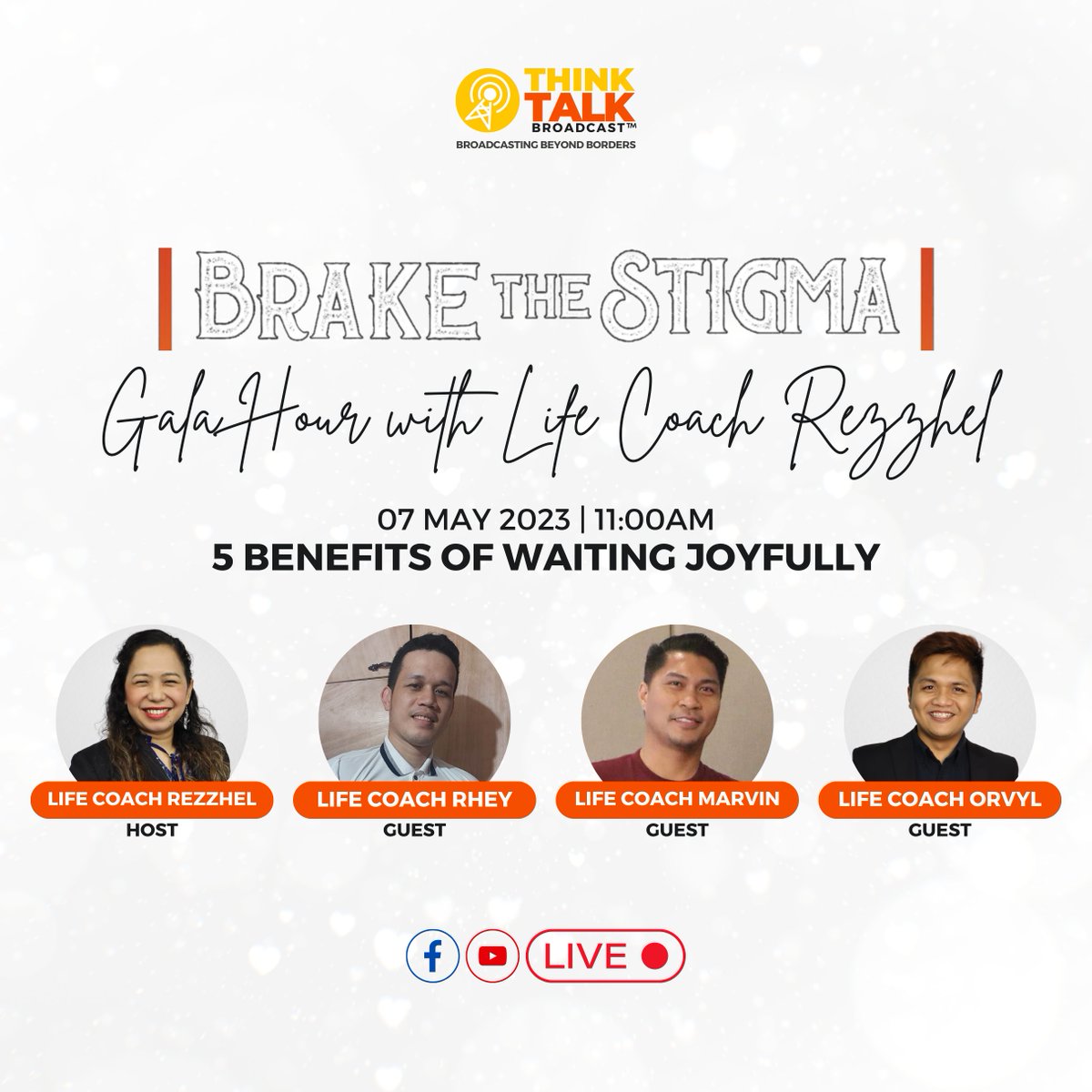 ThinkTalk_TV's tweet photo. Join Coach Rezzhel with Coach Orvyl, Coach Rhey and Coach Marvin for an inspiring conversation dubbed as 5 Benefits of Waiting Joyfully.

FB- https://t.co/ngKh68MB1L
YT- https://t.co/eL6prUqg7i

#ThinkTalkBroadcast #LifeCoaching #RiseUpCreatives #LoveandSafety #BrakeTheStigma2023 https://t.co/xOBH92FTJ0