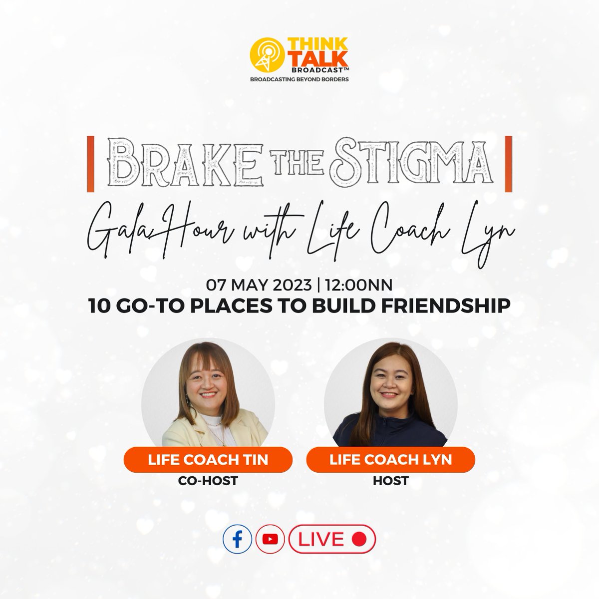 ThinkTalk_TV's tweet photo. Join Coach Lyn with co-host, Coach Tin, for a moving conversation dubbed as 10 Go-To Places to Build Friendship.

FB- https://t.co/ERwErtPvh9
YT- https://t.co/tlhH3eohkm

#ThinkTalkBroadcast #LifeCoaching #RiseUpCreatives #LoveandSafety #BrakeTheStigma2023 https://t.co/SR3jhnE2cR