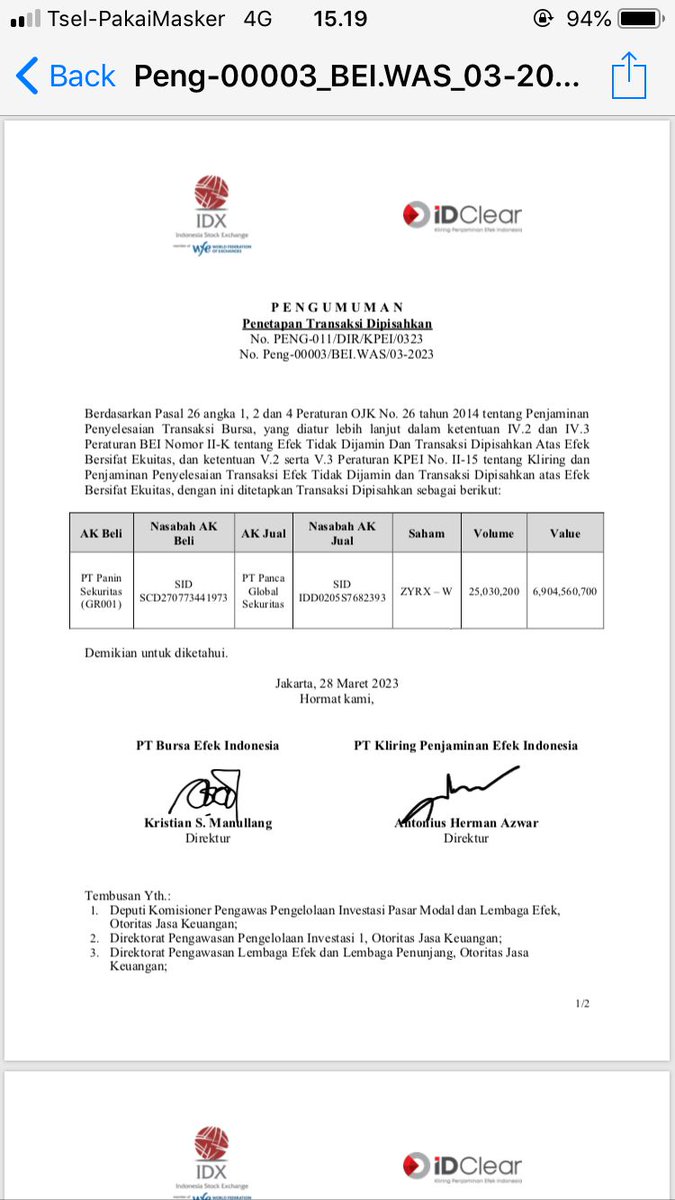 Ada yang bisa menjelaskan? Kenapa transaksi 6.9 milyar dipisahkan sedangkan yang lain hilang dari peredaran? <a href="/IDX_BEI/">IDX</a> <a href="/desmondwira/">Desmond Wira</a> <a href="/kumparan/">kumparan</a> <a href="/ojkindonesia/">OJK Indonesia</a> #pasarmodalindonesia
