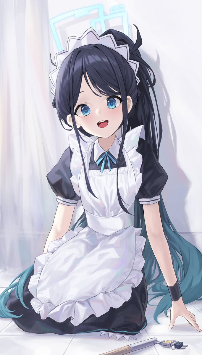 1girl maid solo maid headdress apron blue eyes long hair  illustration images