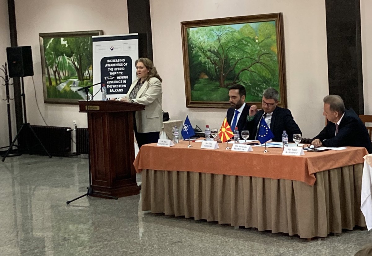 JanCingel's tweet photo. Our joint regional workshop on strengthening the resilience of #WesterBalkans against hybrid threats starts today in #Ohrid 🇲🇰 Opening by @SlavjankaPetrov of MoD🇲🇰 &amp; @iDjugumanov. Event organised in coop w/ @ATA_Macedonia with support of @VisegradFund https://t.co/SlIwCOxjj9