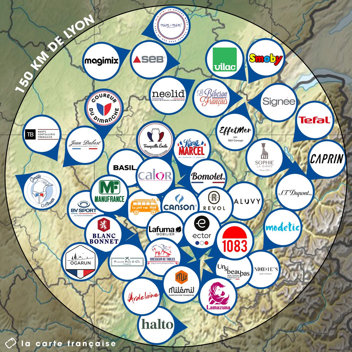 🇫🇷 Le salon #MIFexpo se tient à Lyon ce week-end! 📍On en a profité pour vous indiquer sur cette carte une quarantaine de marques partenaires produisant autour de Lyon et chez qui dépenser notre carte-cadeau du #MadeinFrance 🎁💳♻️🏭🇫🇷 Relocalisons. lacartefrancaise.fr