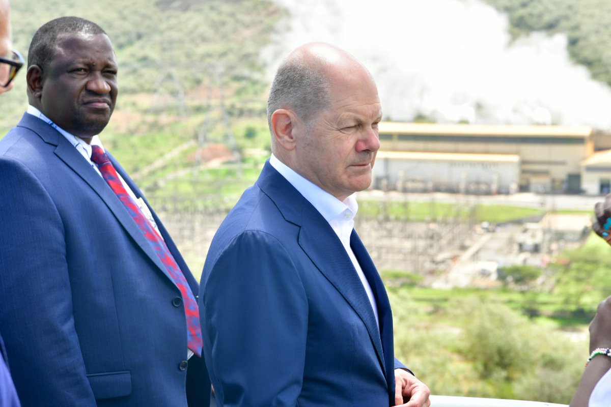 Mannywandera's tweet photo. While in @KenGenKenya Olkaria Geothermal fields the German Chancellor  @Bundeskanzler H.E. Olaf Scholz will tour Olkaria II View Point and launch the uprating project of Olkaria IAU 4,5 and Olkaria IV power plants from the current 300MW to 340MW. #GreenEnergyKE #GermanyInOlkaria https://t.co/RE6dAzYCRc