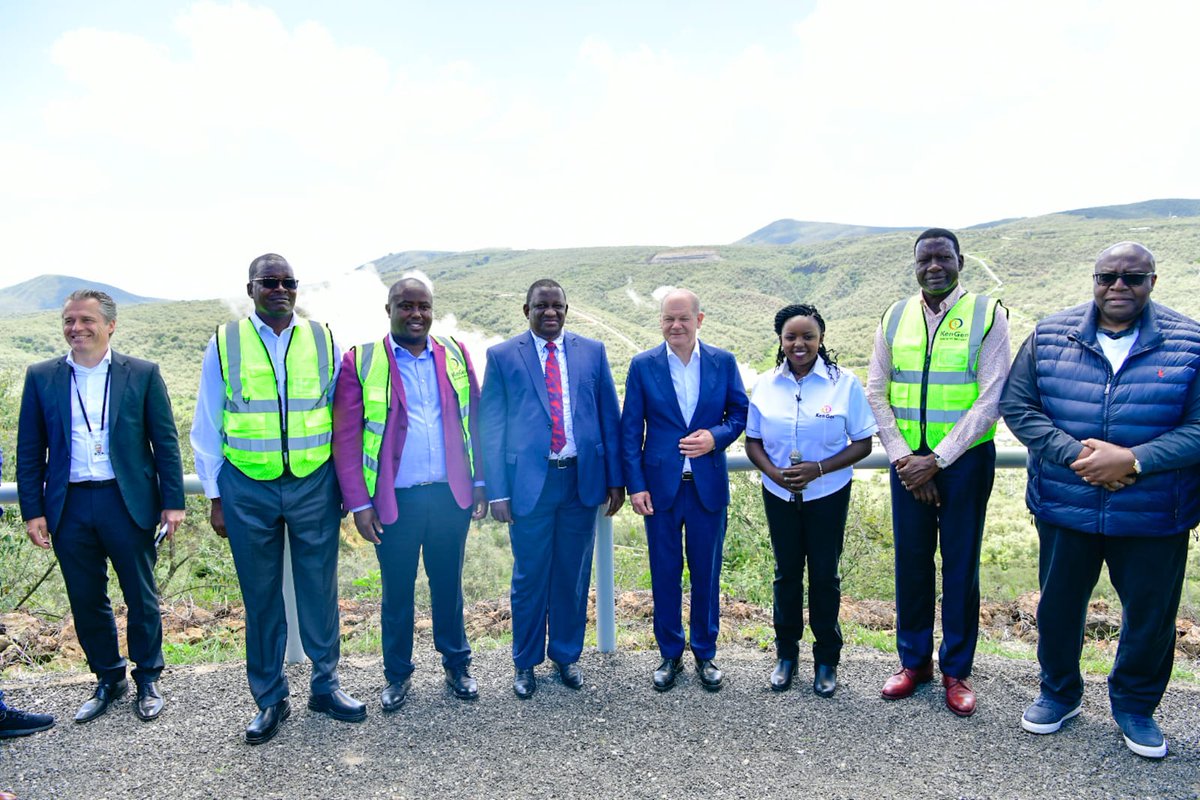 Mannywandera's tweet photo. While in @KenGenKenya Olkaria Geothermal fields the German Chancellor  @Bundeskanzler H.E. Olaf Scholz will tour Olkaria II View Point and launch the uprating project of Olkaria IAU 4,5 and Olkaria IV power plants from the current 300MW to 340MW. #GreenEnergyKE #GermanyInOlkaria https://t.co/RE6dAzYCRc