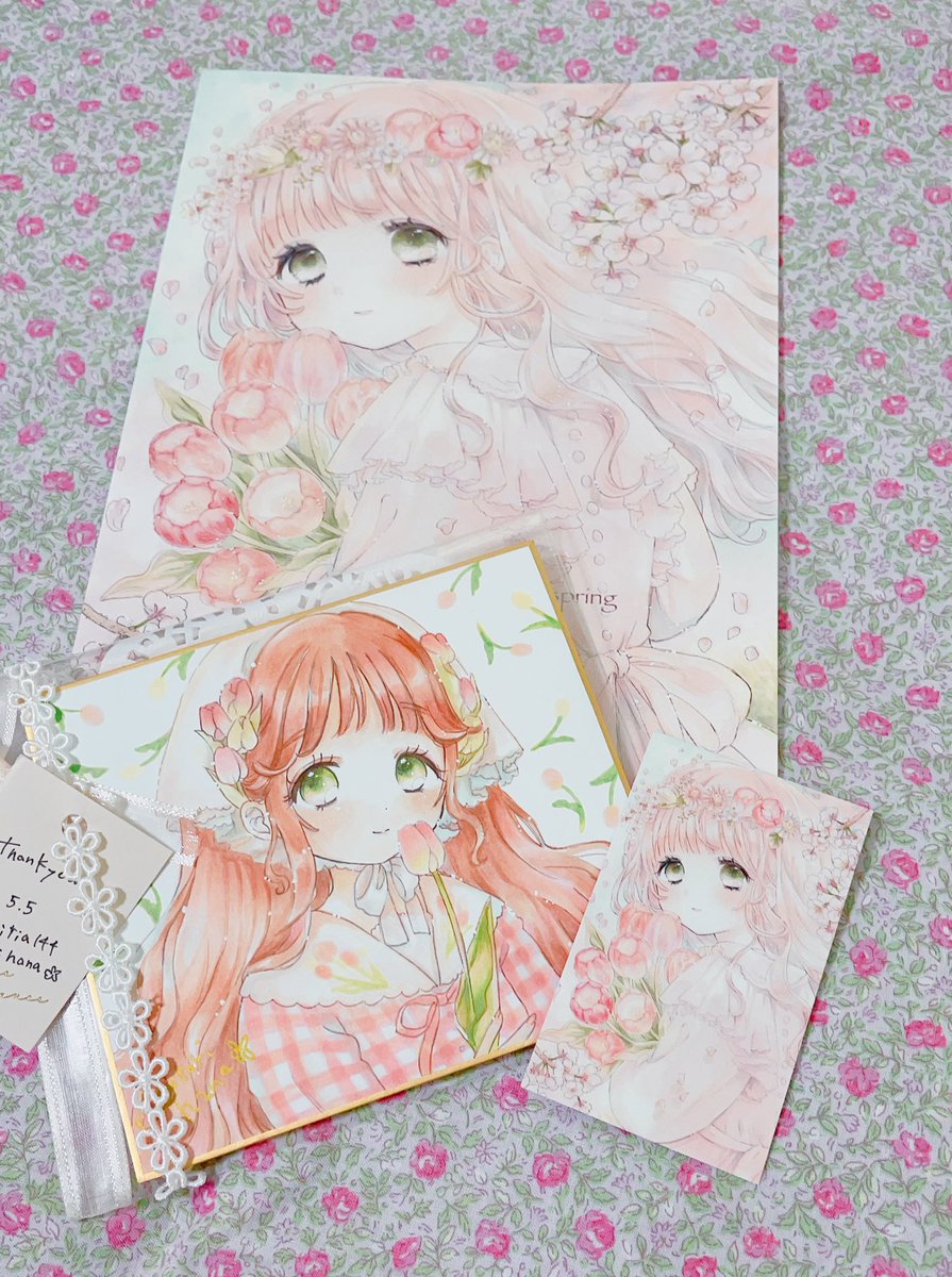 コミティアでことりはなさん(@flowerribon )の色紙をお迎えさせていただきました💐 ことりはなさんの描かれる女の子、可愛くて大好きです…!
