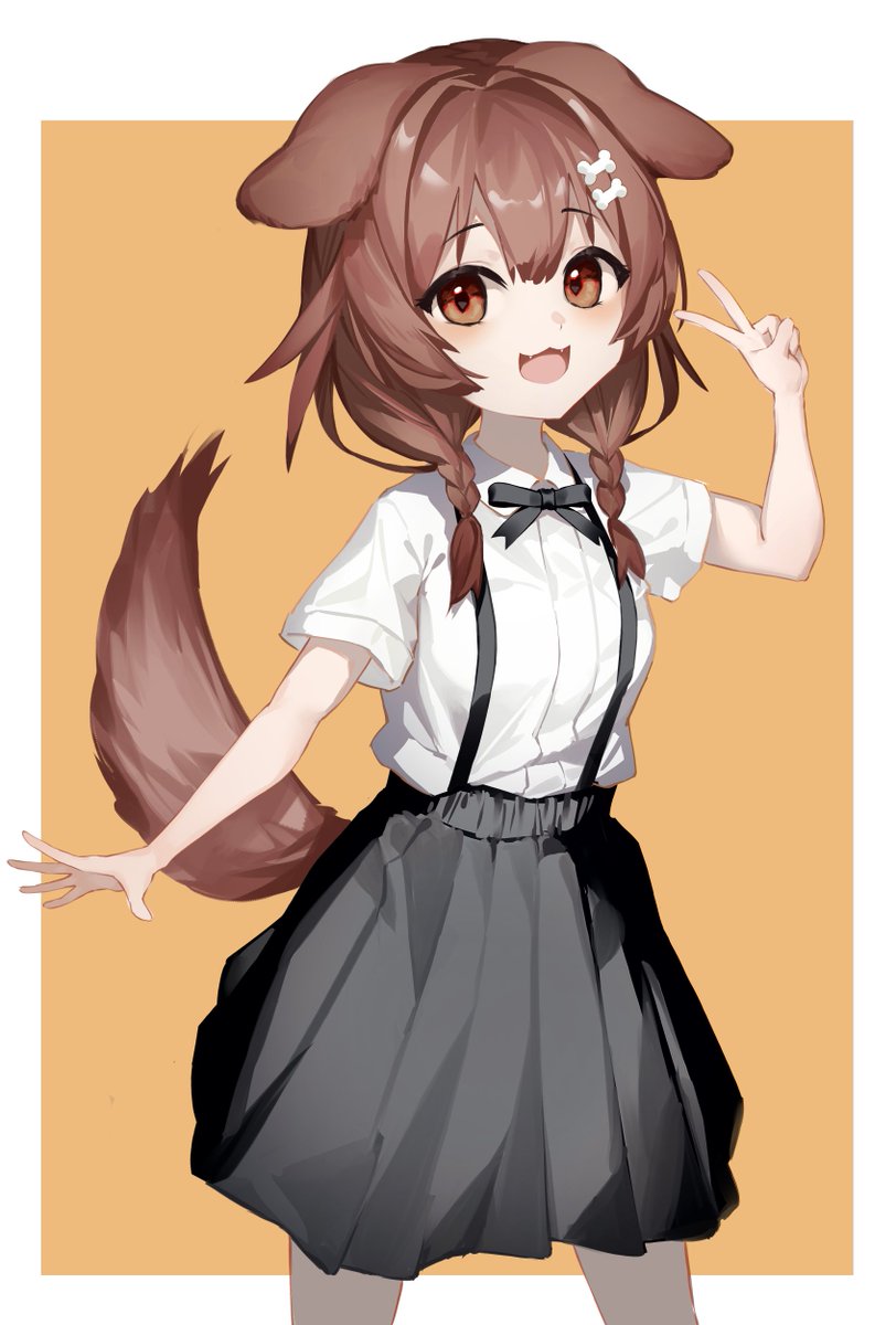 inugami korone 1girl tail dog ears animal ears brown hair dog tail solo  illustration images