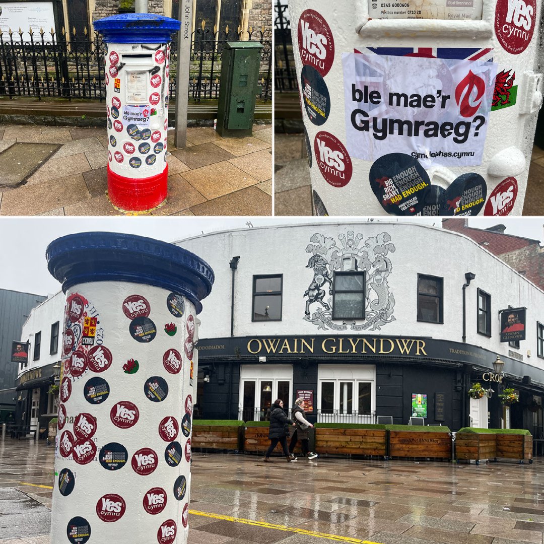 BBCCymruFyw's tweet photo. Ar fore’r coroni, mae blwch post i nodi’r achlysur wedi cael ei orchuddio gyda sticeri unwaith eto
👉 https://t.co/ubg10Azu7m https://t.co/feYrgxUuIH