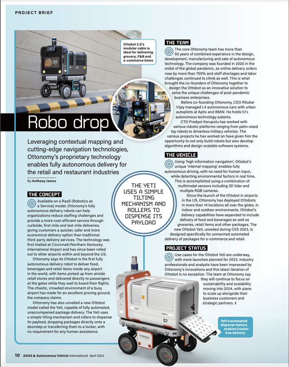 Ottonomy_IO's tweet image. #ottobots featured in @UKiMediaEvents #uk #April2023 edition for its autonomous driving capabilities #autonomousdeliveries #ottobots #ottonomy #robotdelivers #globalevents #ai4good