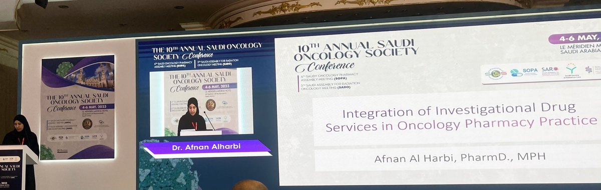 SOPS_SA's tweet photo. Moving to the following topic “Integration of investigational drug services in oncology pharmacy practice” by Dr. Afnan Alharbi 

#4thSOPA 
#10thSOS https://t.co/ZhtCO7sq4m