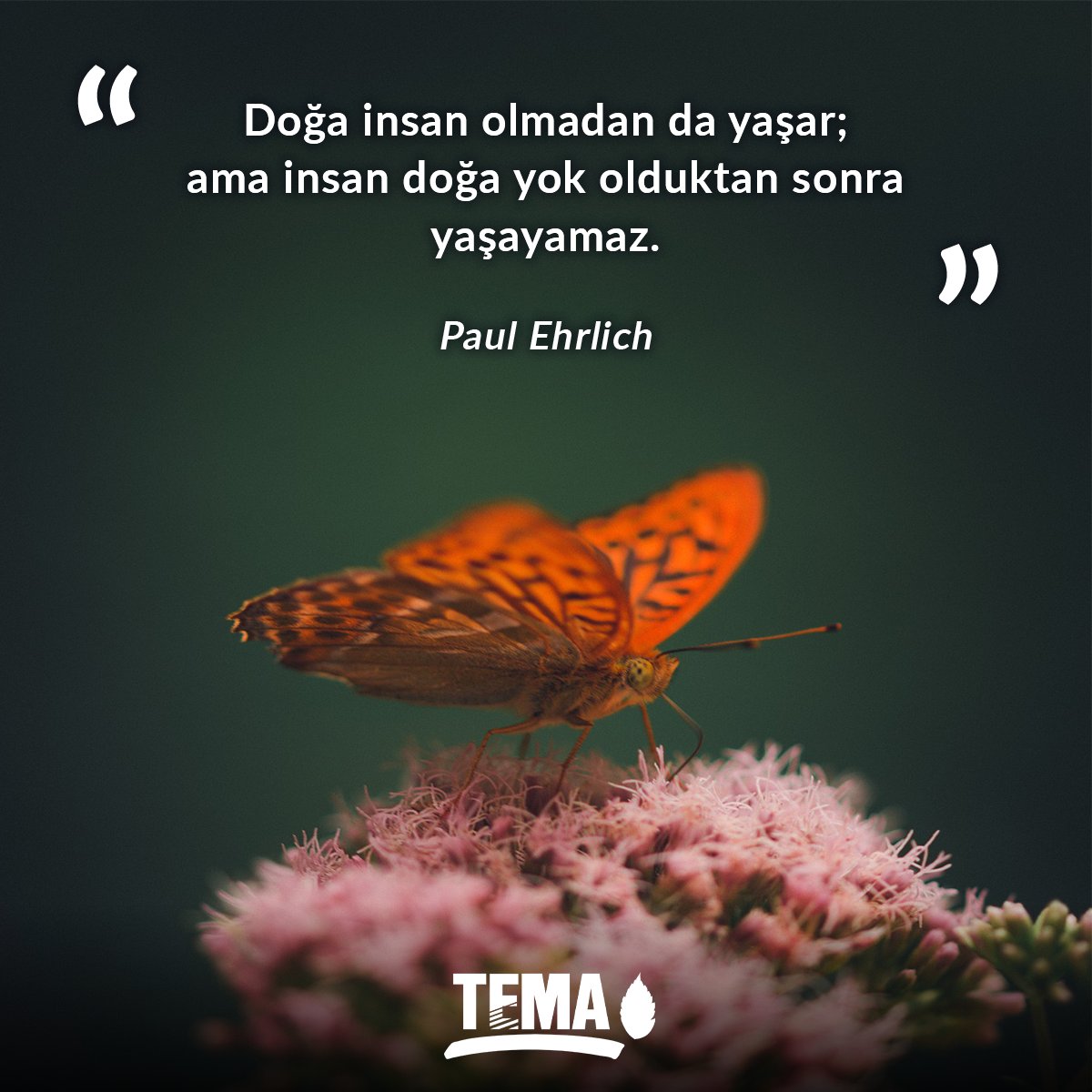 “Doğa insan olmadan da yaşar; ama insan doğa yok olduktan sonra yaşayamaz.” Paul Ehrlich