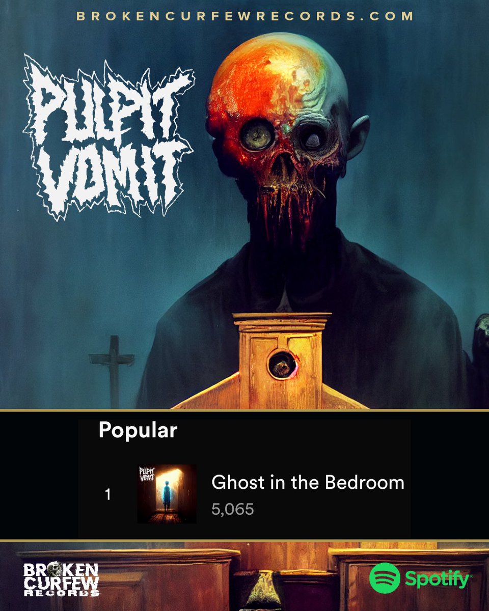 BrokenCurfew's tweet photo. Thanks to everyone who's streamed or purchased the @PulpitVomit single "Ghost in The Bedroom Closet". The song just past the 5k streams mark on Spotify. Be sure to follow them over there if you're on Spotify and add the song to your heavy playlists! https://t.co/X9ZX71BRHs https://t.co/TlbUqBAAGs