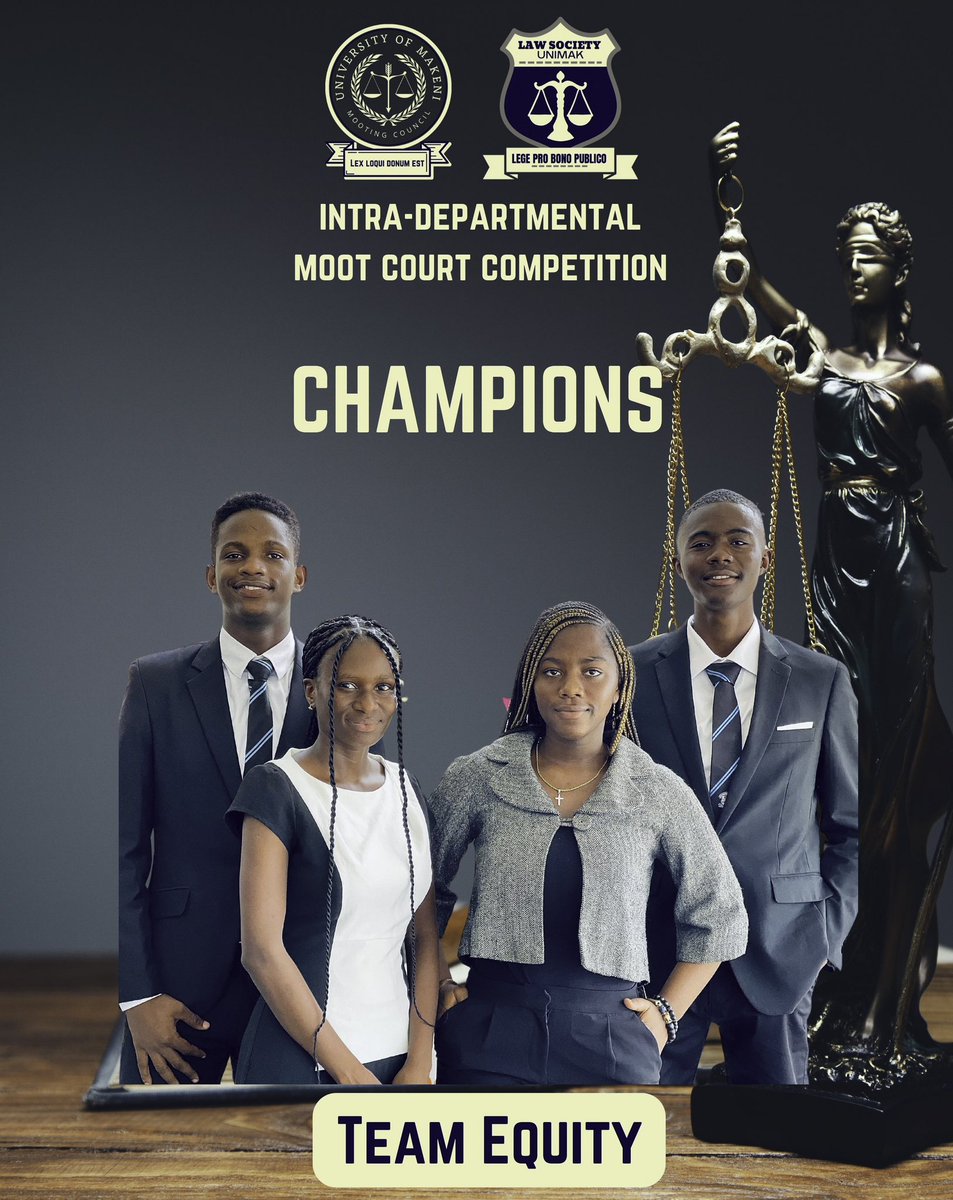 UnimakLaw's tweet photo. The winner of this year’s competition is Team Equity. 

Congratulations on your victory in the ABDULAI HAMID CHARM MOOT COURT COMPETITION! Your hard work, dedication, and legal acumen have paid off, and you should be proud of your achievement. 

#SaloneTwitter #MootCourt https://t.co/igFdbpzALy