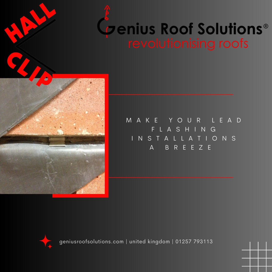 geniusroof's tweet photo. Make your lead flashing installations a breeze with our patented HallClip! Fix flashings up to 20 times faster than using standard lead wedges.
โ๏ธ 01257793113
โ๏ธsales@geniusroofsolutions.com
๐https://t.co/QUxb93ApS2
#GeniusRoofSolutions #HallClip #LeadFlashing #Roofing https://t.co/WdXfgqKEPB