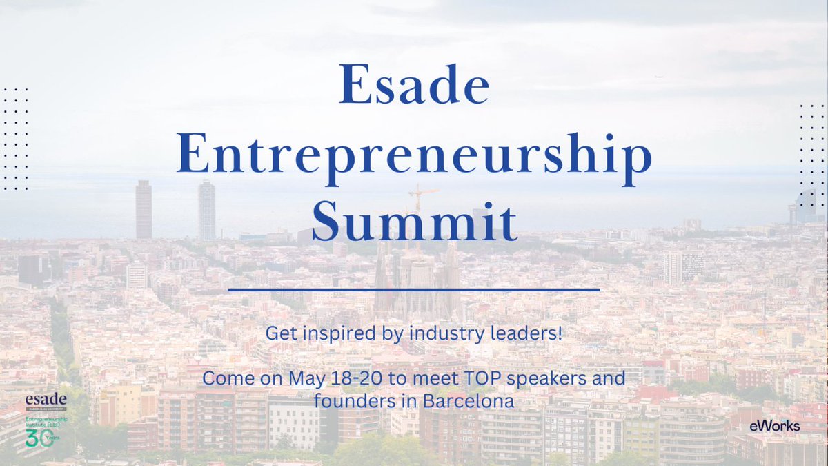 esadeEEI's tweet photo. Ready to connect with the best &amp; brightest in the world of #entrepreneurship? 

Join #EESummit in Barcelona:
📆May 18-19👉panels with TOP speakers &amp; founders
📆May 19 👉pitching session
📆May 20 👉exclusive networking sailboat tour

Secure your spot now: 👉https://t.co/IQia5aFBA9 https://t.co/NVcl7rvmNM
