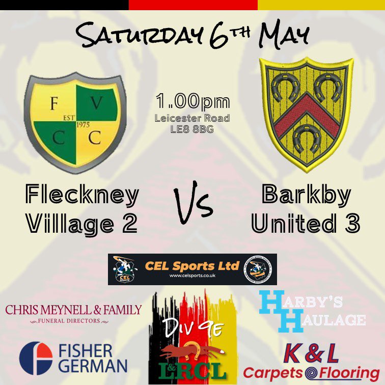 Week 3 <a href="/landrcl/">Leics & Rutland CL</a> fixtures: 

🚌 1s vs. <a href="/Lutterworth_CC/">Lutterworth C C</a> 

🏡 2s vs. <a href="/KibworthCC/">Kibworth CC</a> 3s
▶️ m.youtube.com/watch?v=YM82fi…

🚌 3s vs. <a href="/fvcc/">Fleckney Village CC 🟡🟢</a> 2s

Thanks to our match day sponsors <a href="/FisherGerman/">Fisher German</a>, K&amp;L Carpets &amp; Flooring, <a href="/HarbysHaulage/">Harby's Haulage</a>, Chris Meynell &amp; Family Funeral Directors &amp; <a href="/cel_sports/">CEL Sports Coaching</a>
