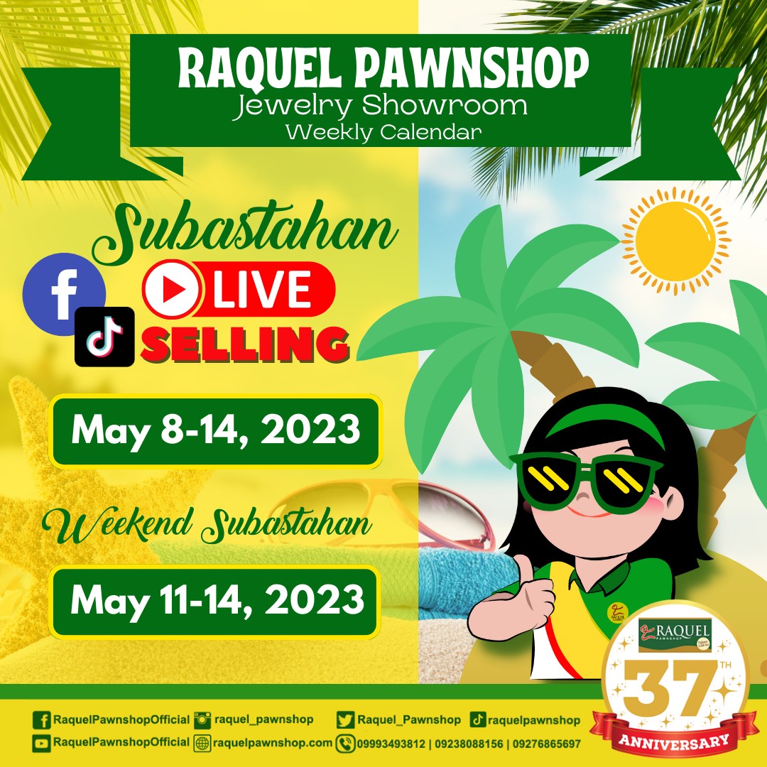 Raquel_Pawnshop's tweet photo. Raquelistas!
Mark your Calendars for our Summer Season Jewelry Sale Weekly Calendar and get up to 20% Discount.
FB and Tiktok Live Subastahan: May 8-14, 2023
Weekend Subastahan: May 11-14, 2023
#JewelryInvestment #JewelryLovers #WeeklyCalendar #RaquelPawnshop https://t.co/c2i1wWhV6F