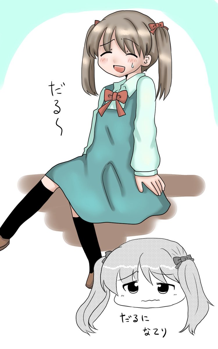 休憩中に体だるだる〜になってる私を師匠が撮ってくれました！右下のは師匠のラクガキです。私に似てますかね？