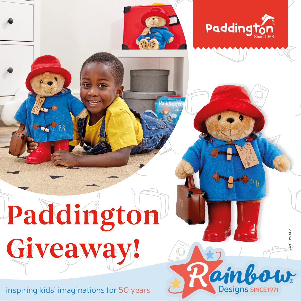 rainbowdesigns1's tweet photo. Paddington Bear Giveaway🐻 For a chance to win our Classic Paddington with Suitcase Soft Toy
• RT &amp; Follow
• Comment: #PaddingtonGiveaway
Closes at 8pm on 09/05/23 UK only, full T&amp;C’s on FB &amp; IG #Giveaway #win #Paddington #Coronation #BankHolidayWeekend https://t.co/qGW78ICTAp