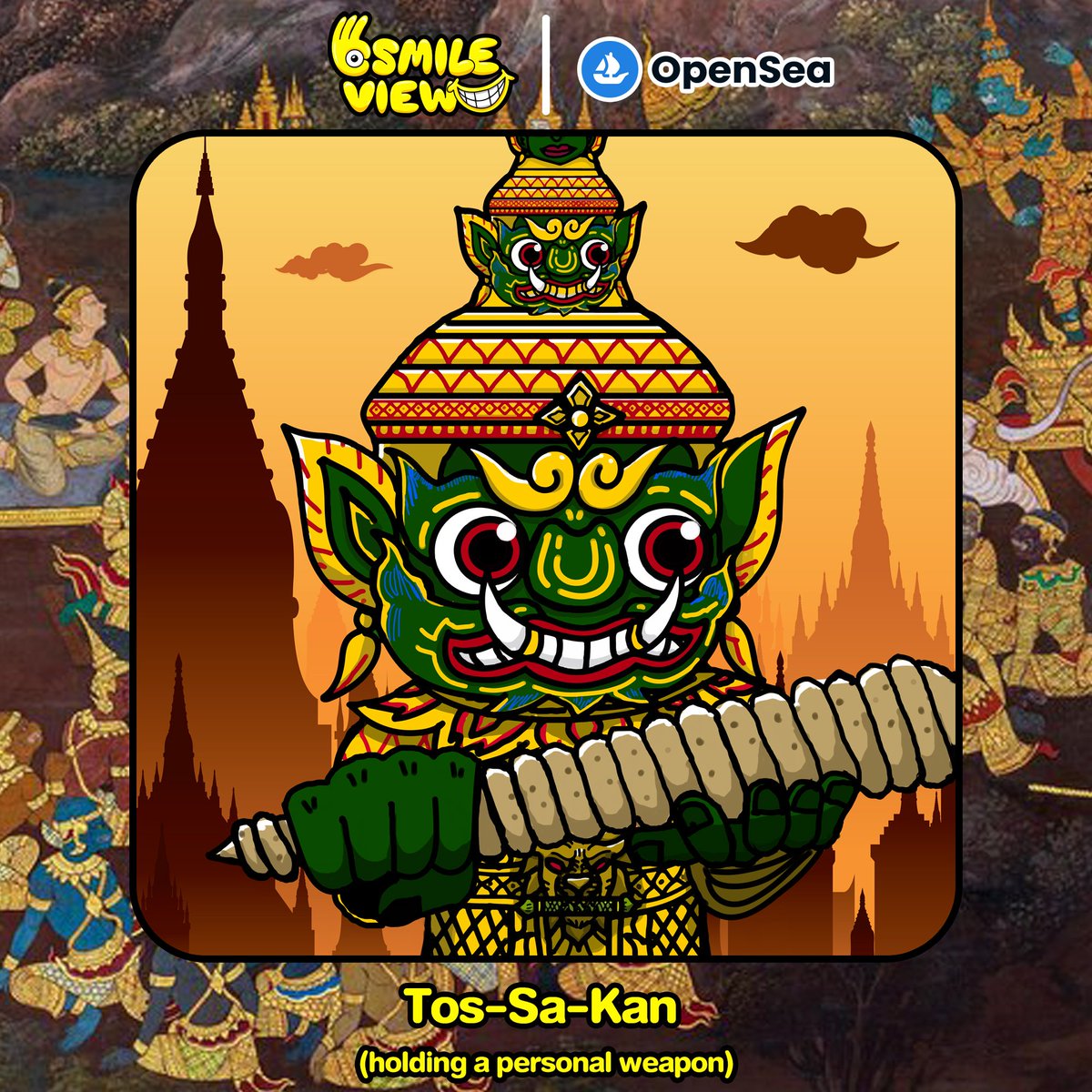 Emoticon555's tweet photo. AMAZING CHARACTER👻
"Tos-Sa-Kan (holding a personal weapon)"
Current price : 0.06 ETH
Available on : https://t.co/z83IMqEphY
#NFTartist #NFT #NFTs #nftcollection #nftthailand #nftthai #NFTcollector #smileview #TosSaKan #opensea #Ramayana https://t.co/FPsC2O0Ga9