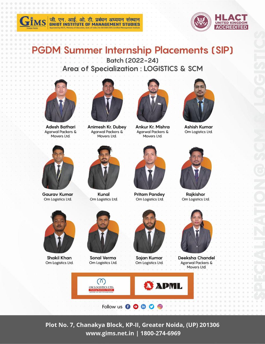 GIMS proudly announces an excellent season of Summer Internships for PGDM Batch 2022-24 (SCM & Logistics Specialization).

our Website: gims.net.in

#gniot #Gims #GreaterNoida #GreaterNoidaCollege #PGDM #Students #SummerInternships #Internships #opportunity
