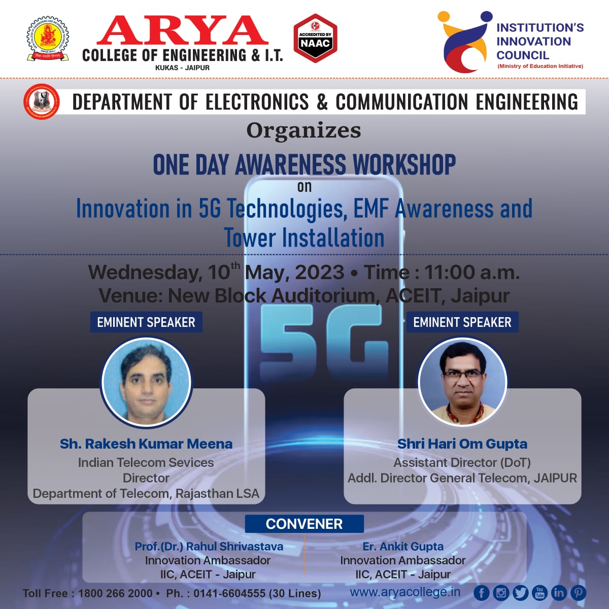 aryacolleges's tweet photo. Department of Electronics & Communication Engineering, #AryaCollege of Engineering & IT, Jaipur organizing One Day Awareness Workshop on Innovation in 5G Technologies, EMF Awareness and #TowerInstallation on Wednesday, 10th May, 2023.
#Workshop #Awareness #Innovation #5G https://t.co/M8dDpLIPNl