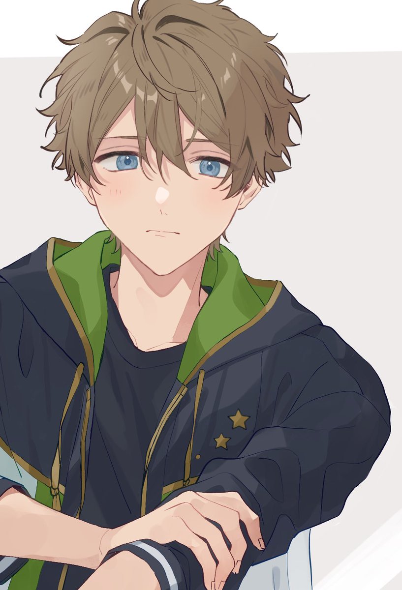 1boy male focus blue eyes solo jacket brown hair looking at viewer  illustration images
