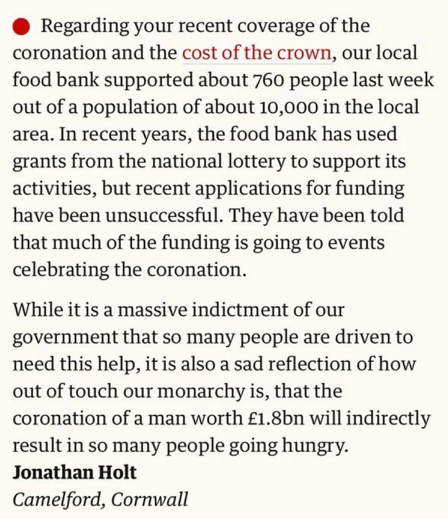 EuanMccaughey's tweet photo. Millions of people needing food banks. People having to choose between eating, heating their home or paying rent. Highest rates of depression, anxiety and addiction we have ever seen, but we are to support someone in a gold carriage wearing a golden cape. shambles! #Coronation https://t.co/x7hM6baumN