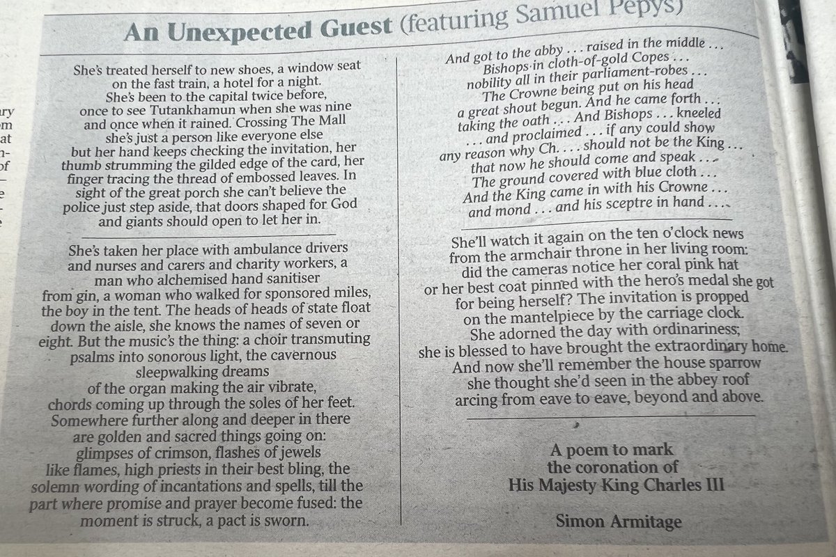 The poem by Simon Armitage, the poet laureate, to mark the coronation 🪶👑