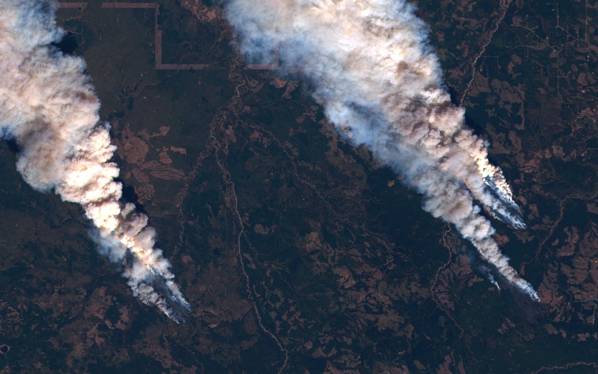 i_ameztoy's tweet photo. Impressive satellite imagery shows large smoke plumes as #wildfires rage across the region of Alberta, Western #Canada where thousands of people were evacuated. 

@NASA_Landsat #Landsat 🛰️🔥
+ info https://t.co/qnxeZwSHRj 🧐 https://t.co/te91RZ4llz