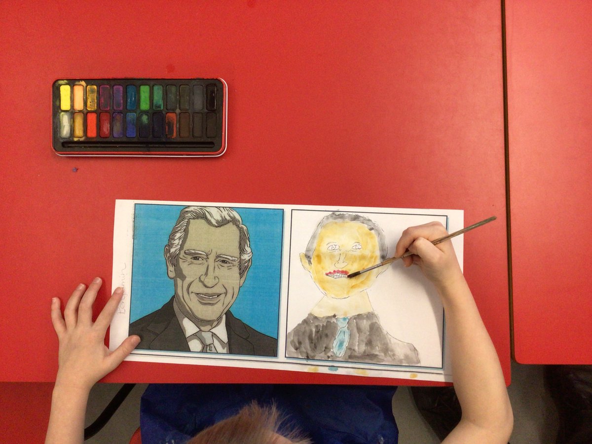 morandtac's tweet photo. As part of celebrating the coronation this week, Oak Class have been sketching and painting portraits of King Charles III using watercolours. https://t.co/kPFHKxo97K