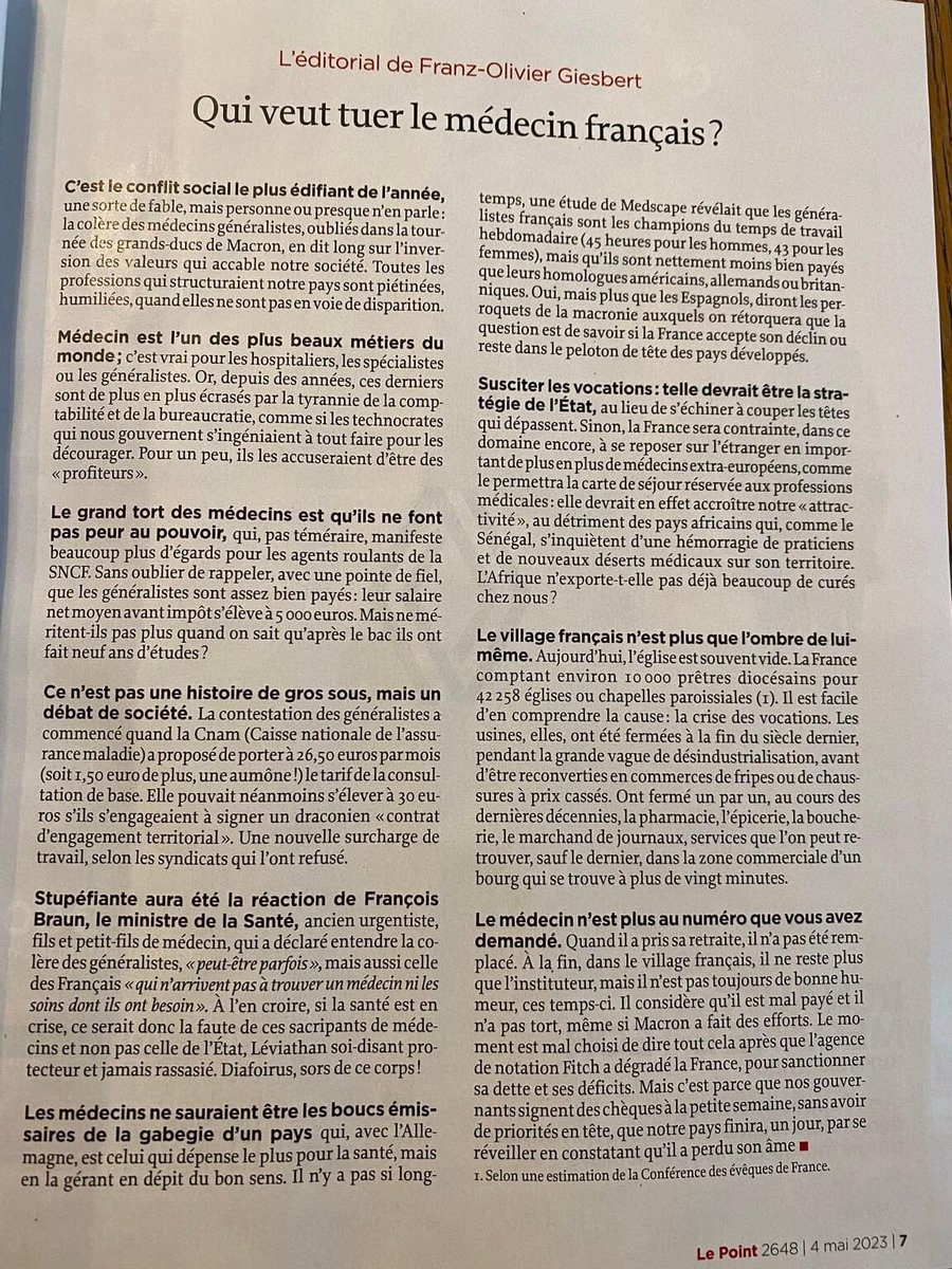 Merci <a href="/FranzOlivierG/">FOG</a> et <a href="/LePoint/">Le Point</a>… il n’y a pas que nous qui le disons : la santé est en danger <a href="/FrcsBraun/">François Braun</a> &amp; <a href="/agnesfirmin/">Agnès Firmin Le Bodo</a> ! Quand entendrez vous raison ? Non a une medecine degrade dangereuse et pour les soignants et pour les patients ! <a href="/sedatif/">narcomaniac</a>
