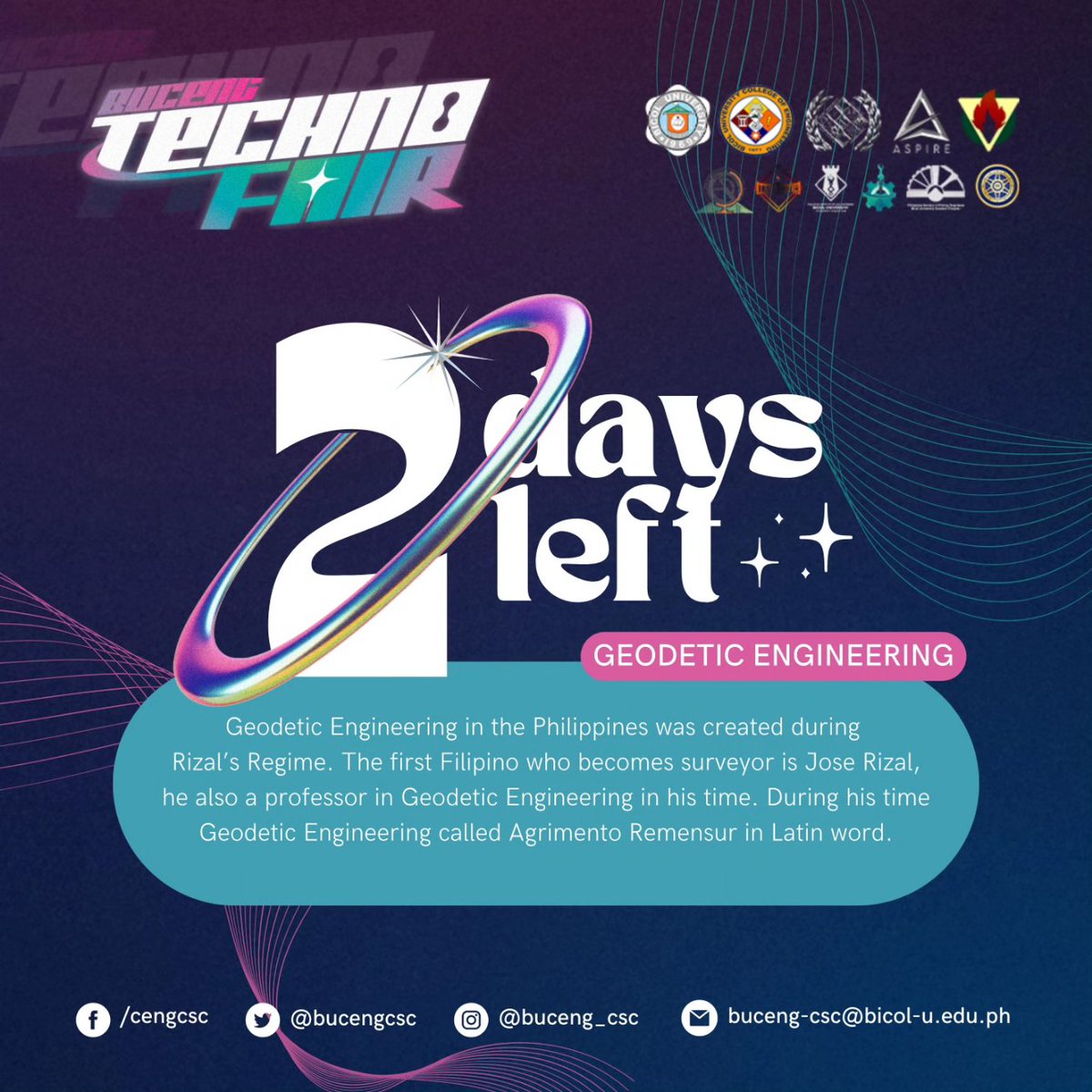 bucengcsc's tweet photo. The countdown has begun! BUCENG Technofair 2023 is just around the corner. 🎉

Don’t miss out on this amazing opportunity. Get ready to connect, innovate, and learn! 𝐁𝐔𝐂𝐄𝐍𝐆 𝐓𝐞𝐜𝐡𝐧𝐨𝐟𝐚𝐢𝐫 𝟐𝟎𝟐𝟑 𝐢𝐬 𝐣𝐮𝐬𝐭 𝟐 𝐝𝐚𝐲𝐬 𝐚𝐰𝐚𝐲! 🗓️ https://t.co/CTzgindrBy