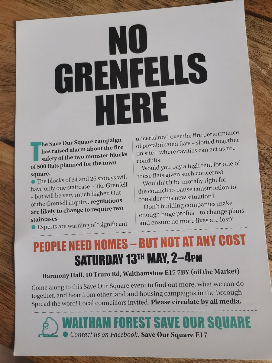 The new blocks in #Walthamstow Central  are being thrown up quickly with one staircase only, before planning law changes expected later after the Grenfell Inquiry.  Profits before safety. Find out more at public meeting Truro Road, Saturday 13 May 2pm 👇👇👇