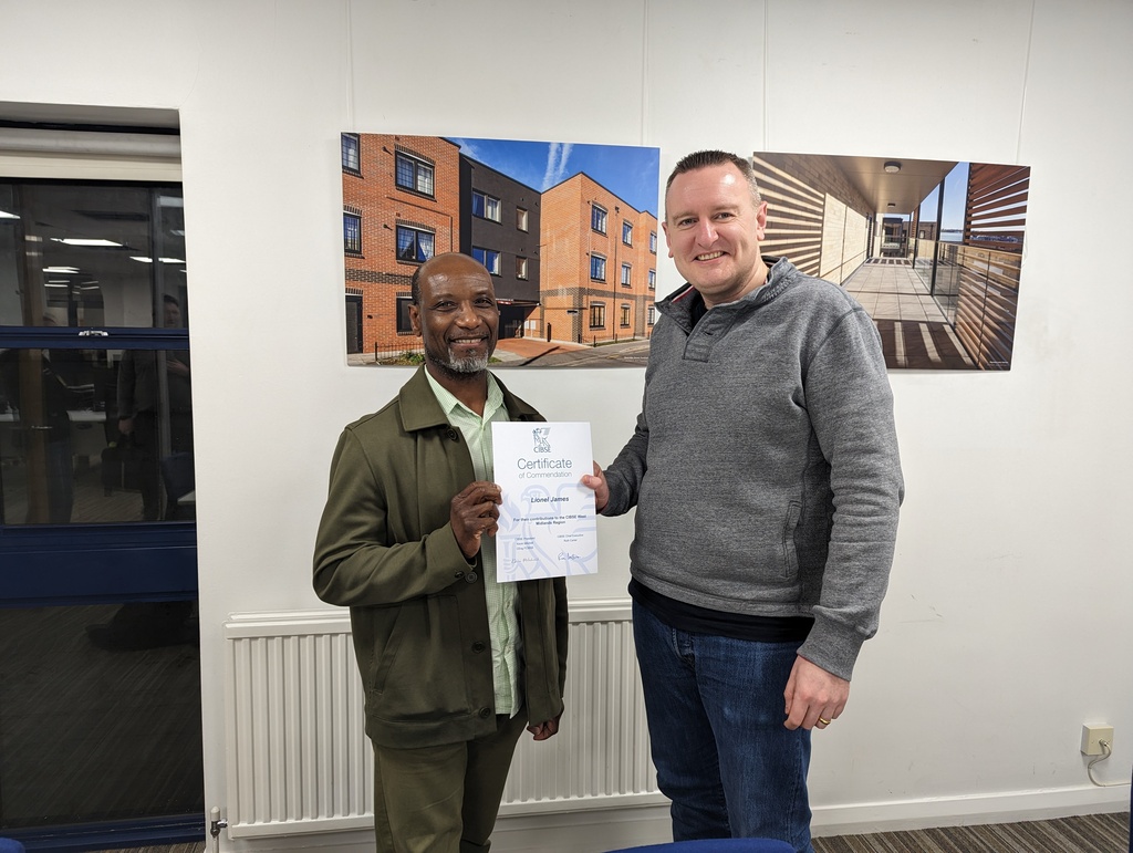 Lionel James of @Cundall_Global receiving his @Cibse certificate of commendation for his contribution to the West Midlands region #commendation #certificate #lioneljames #cibsewm cibsewm.org