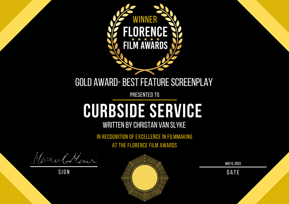 ofchristansmind's tweet photo. Curbside Service- GOLD WINNER Best Feature Screenplay in #florence #Italy 
https://t.co/WG2nPpYT0o
Including @LaurinePrice 
Development Executive Producer @NualaQuinnB 

#writerslift #ScreenwritingTwitter #ComingSoon https://t.co/KGJvgeEU0Z