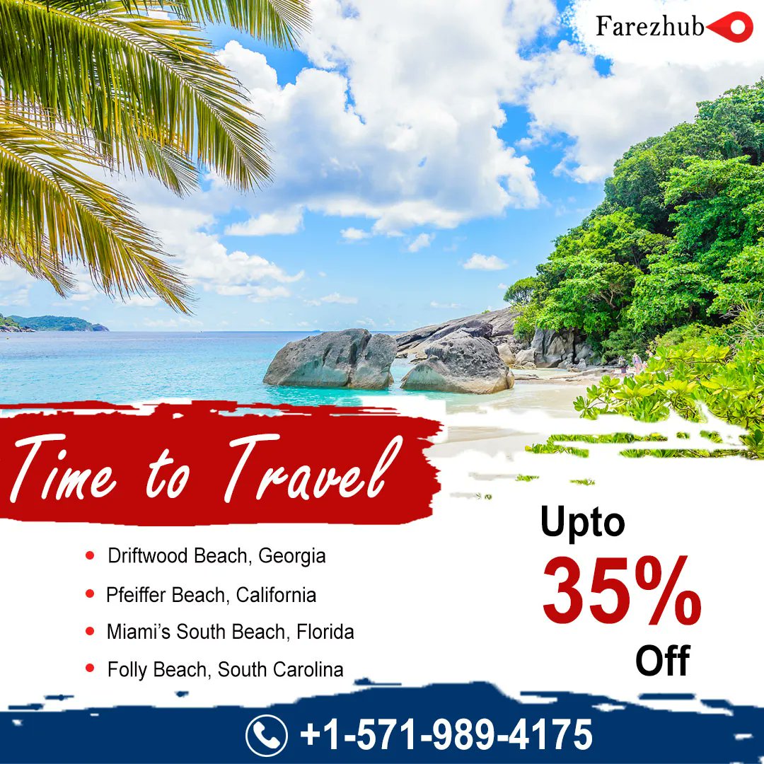 The sand slips by, the tree leave rustle, and the birds chirp; a beach somewhere is calling for you.  🏖️ 

Waiting for what? Pack your bags and get the best deals for the beach from us @ +1-571-989-4175 
#Farezhub #ustravel #beaches #beachesnresorts #beachesnresort