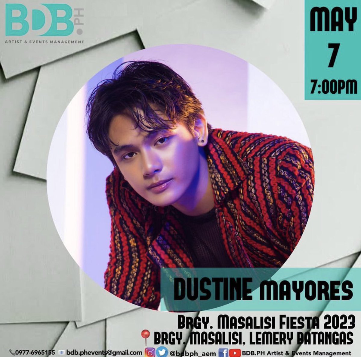 Tropang_Dustine's tweet photo. Barangay Fiesta
ποΈ: May 7,2023 7:00PM
π: Brgy. Masalisi, Lemery Batangas
#bdbphaem
#pbbdustine #TropangDustineOfficial
#DustineMayores || @dustinemayores9 https://t.co/XONs8eXIFt