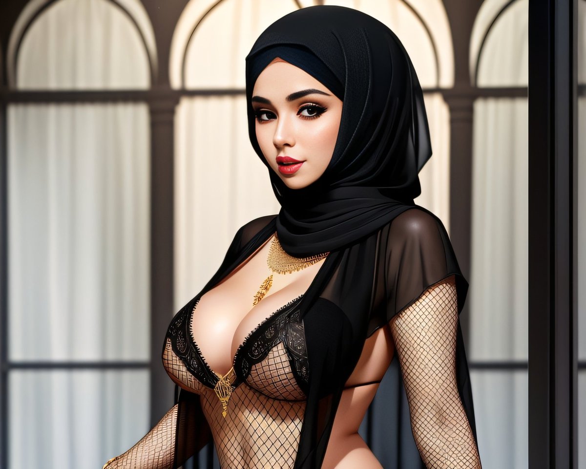 Hijab girl with black lingerie