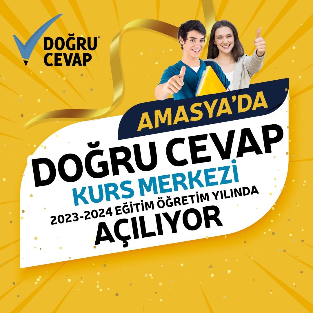 Amasya Şubemizle Doğru Cevap İyi Gelecek! 
Ailemizin yeni üyesi  olan Amasya şubemiz 2023-2024 Eğitim Öğretim yılında itibaren hizmete giriyor. Hedeflerine ulaşmak isteyenlere Amasya’da Doğru Cevap İyi Gelecek!
#DoğruCevap #DoğruCevapİyiGelecek #Amasya #Kurs #Eğitim #Ders