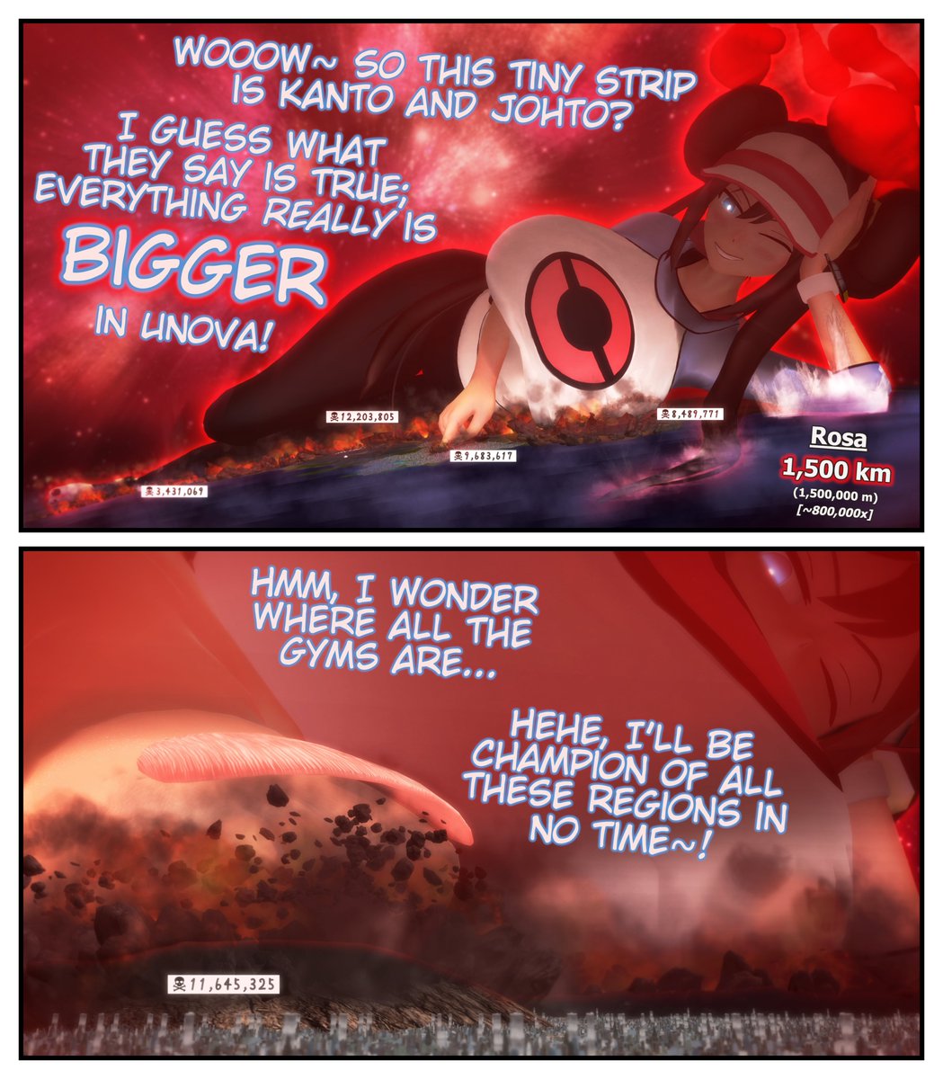 CatadioptricTra's tweet photo. When Rosa tries to use the power of Dynamax, things can get out of hand with her naturally curvy and towering body... but at least it makes an adventure to another few regions quite leisurely~.

Too bad for all the specks below, Rosa has some experience to grind out. 💙 https://t.co/MscusUuvsA