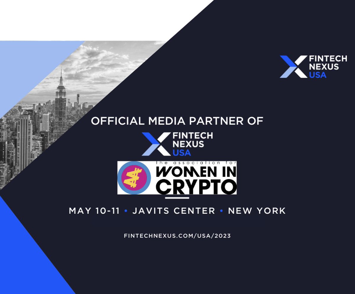 1/ Exciting news! The Association for Women in Cryptocurrency is an official partner of @FintechNexus. We can't wait for next week's conference happening on May 10-11 at the Javits Center in New York.